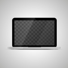 Mock up of realistic glossy laptop with transparent place for screen