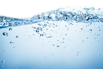 Blue water wave and bubbles to clean drinking water