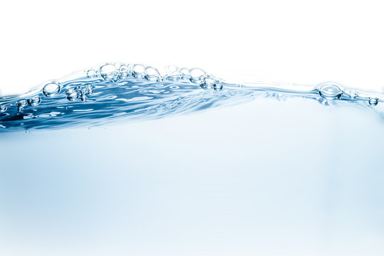 Blue water wave and bubbles to clean drinking water