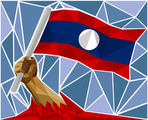 Arm Raising The National Flag Of Laos
