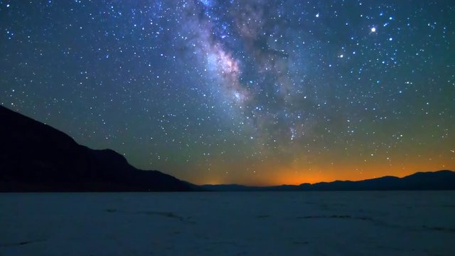 MoCo Pan Astro Time Lapse of Milky Way over Badwater in Death Valley -Long Shot-