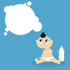Baby boy sitting and looking up at the clouds. Cartoon vector