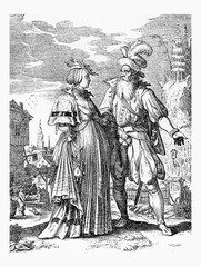 Portrait of German couple fashionable dressed, late XVII century