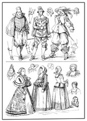 men and ladies wear costumes XVII century