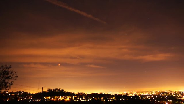 Time Lapse of Lunar Eclipse Rising over Cityscape in LA 2015 Sep -Zoom In-