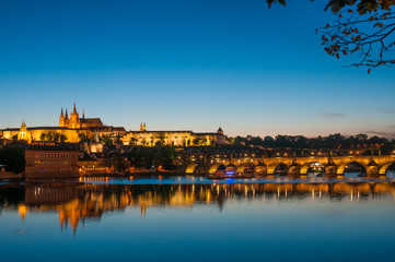 Fototapeta na wymiar View on Vltava river and St.Vitus cathedral in Prague Castle at