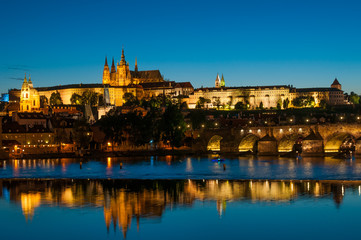 Fototapeta premium View on Vltava river and St.Vitus cathedral in Prague Castle at