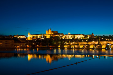 Fototapeta premium View on Vltava river and St.Vitus cathedral in Prague Castle at