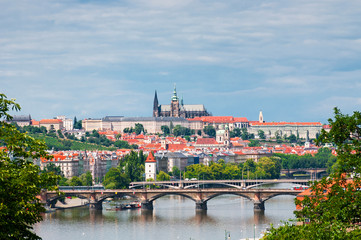Fototapeta premium View on Prague town and St.Vitus cathedral in Prague Castle, Cze