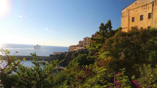 Corsica ferry leaving the harbour of Bastia, France, Europe
