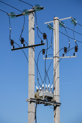 Powerline supports. Insulators, junction box