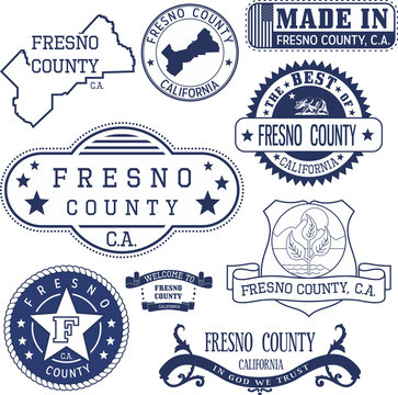 Fresno county, CA. Set of stamps and signs