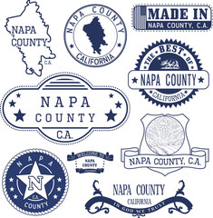Napa county, CA. Set of stamps and signs