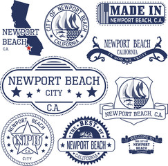 Newport Beach city, CA. Stamps and signs