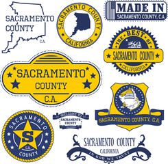 Sacramento county, CA. Set of stamps and signs