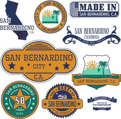 San Bernardino city, CA. Stamps and signs