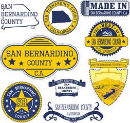 San Bernardino county, CA. Set of stamps and signs