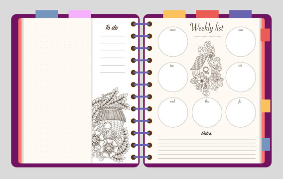 Flat design opened notepad. Sketchbook, diary mockup.