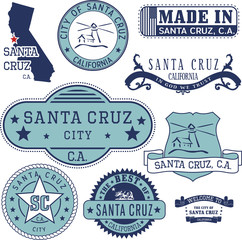 Fototapeta premium Santa Cruz city, CA. Stamps and signs