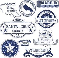 Santa Cruz county, CA. Set of stamps and signs