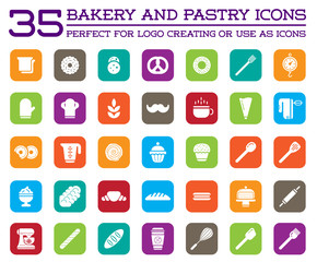 Set of Vector Bakery Pastry Elements and Bread Icons Illustratio