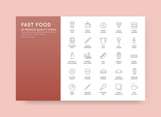 Set of Vector Fastfood Fast Food Elements Icons and Equipment as