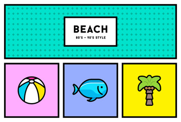 Vector 80s or 90s Stylish Icon Set with Retro Colours