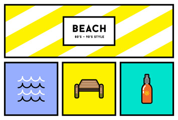 Vector 80s or 90s Stylish Icon Set with Retro Colours