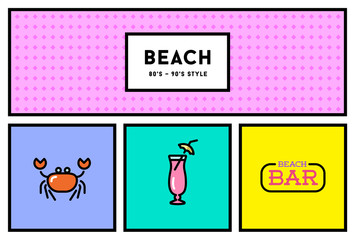 Vector 80s or 90s Stylish Icon Set with Retro Colours