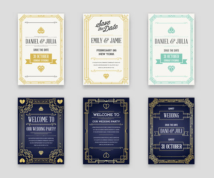 Set of Great Quality Style Invitation in Art Deco or Nouveau Epo