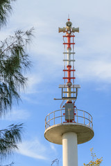 Tsunami siren warning loudspeakers are installed on the beach in Thailand