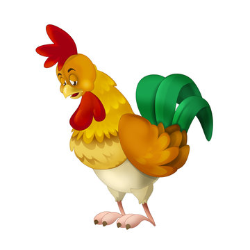 Cartoon rooster - standing sad and thinking - isolated - illustration for children