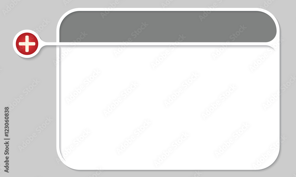 Poster gray text box for your text and plus symbol
