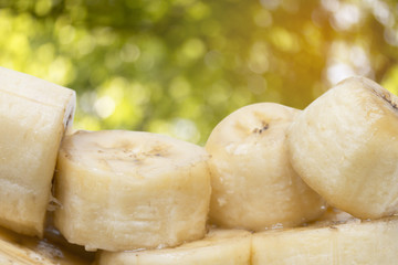 banana with abstract nature bokeh blur background.
