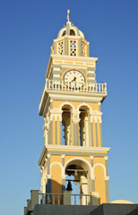 Fototapeta na wymiar Detalle campanar Iglesia, Fira, Santorini