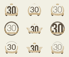 Thirty years anniversary celebration logotype. 30th anniversary logo set.