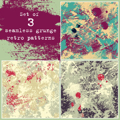 Vector illustration. Set of three seamless grunge patterns. Vintage color