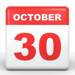 October 30. Calendar on white background.