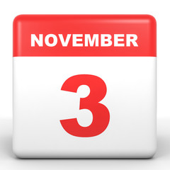 November 3. Calendar on white background.