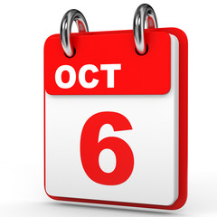 October 6. Calendar on white background.