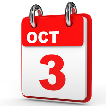 October 3. Calendar on white background.