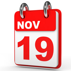 November 19. Calendar on white background.