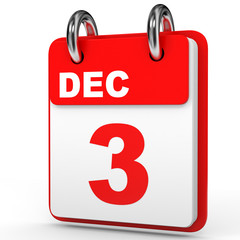 December 3. Calendar on white background.