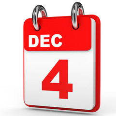 December 4. Calendar on white background.