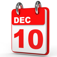 December 10. Calendar on white background.