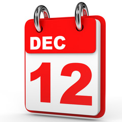 December 12. Calendar on white background.