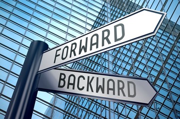Fototapeta premium Signpost illustration, two arrows - forward and backward