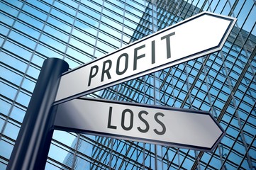 Signpost illustration, two arrows - profit and loss
