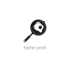 Black and white vector skillet logo. Pan with fried egg. Restaurant or cafe vector design template