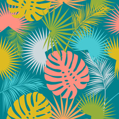 Fototapeta na wymiar Leaves of palm tree seamless pattern